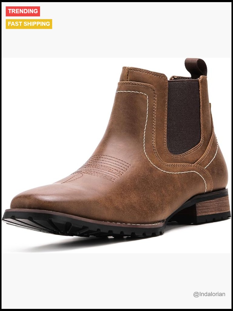 Men's Western Cowboy Chelsea Ankle Boots - Vintage Faux Leather Pull-On With